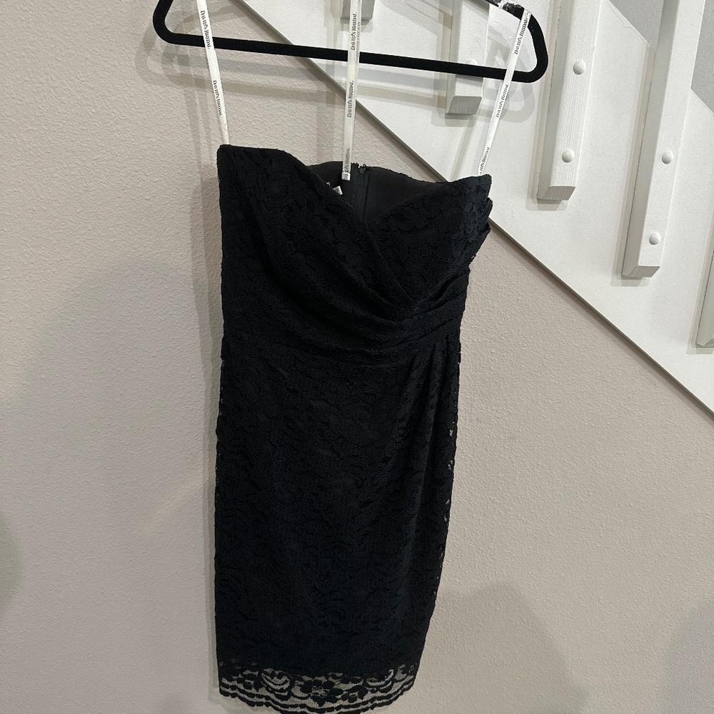 Little black strapless dress by David Bridal